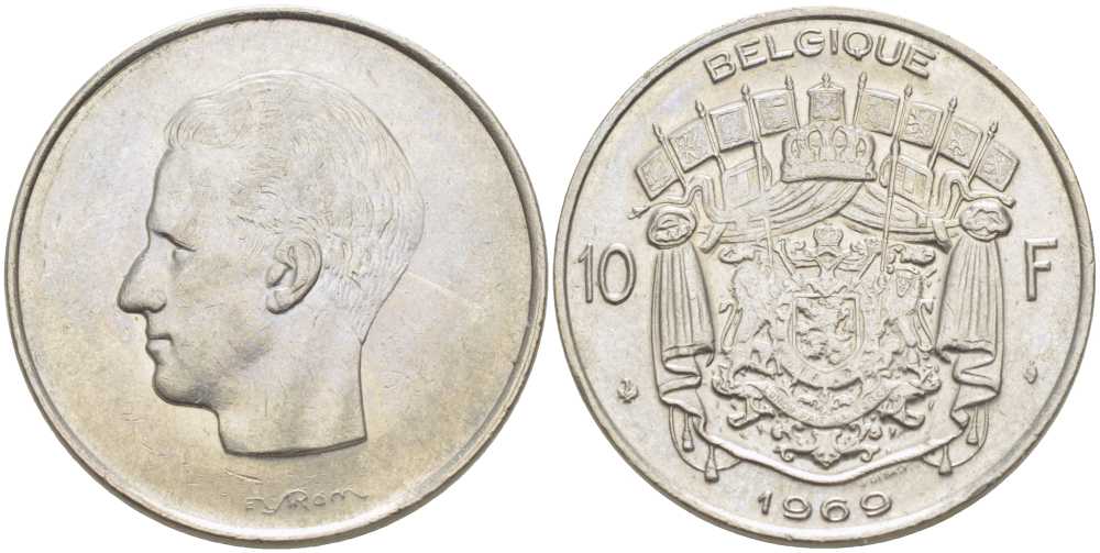Бельгия 10 франков 1969 Belgique, Бодуэн I (1951-1993) KM 155.1 никель 4110-111