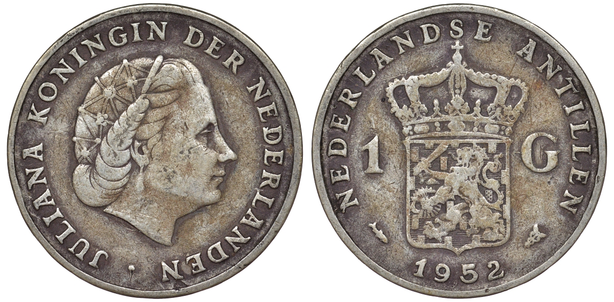 Нидерландские Антилы 1 гульден 1952 Юлиана (1948-1980) KM 2 серебро 36-817