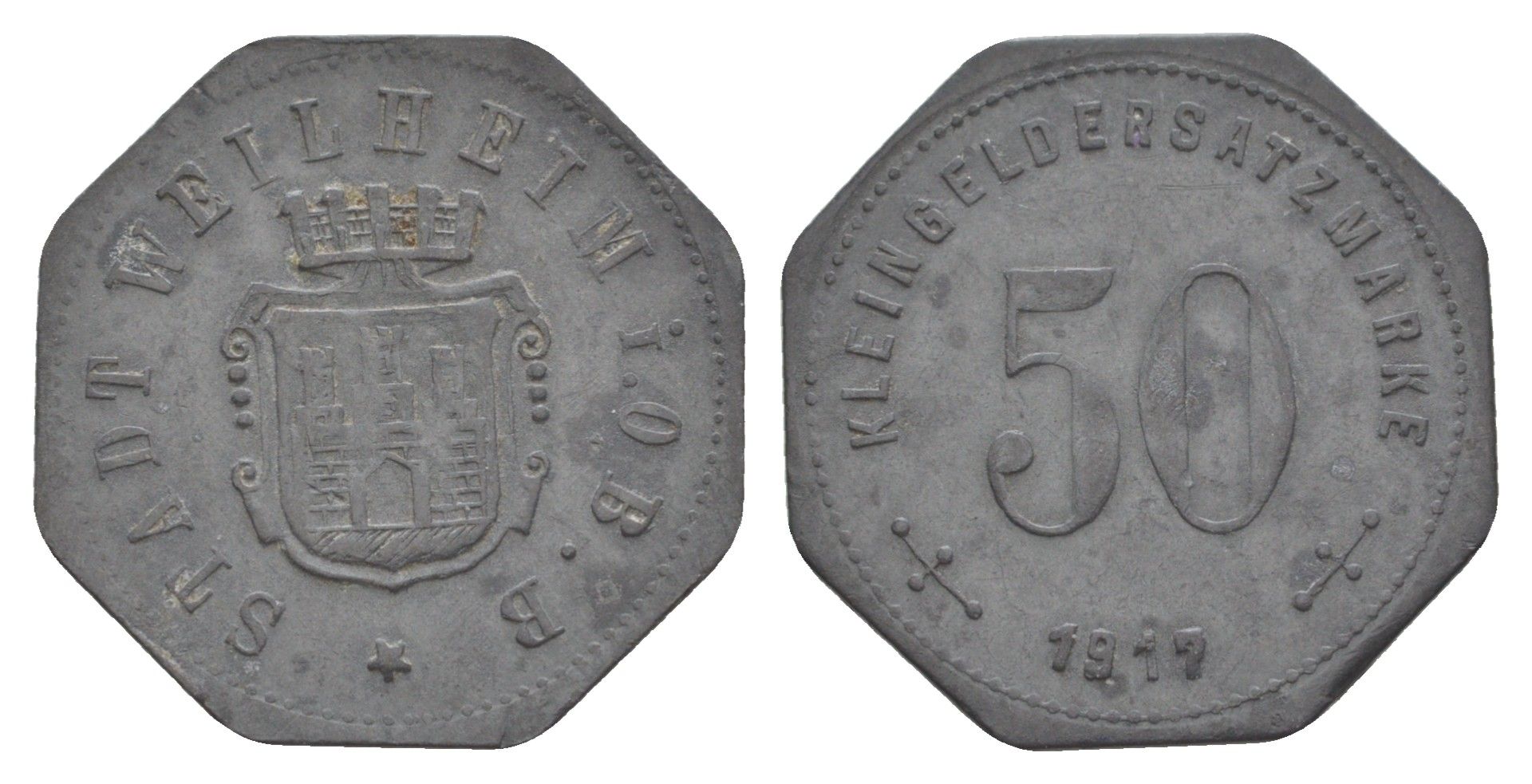 Вайльхайм 50 пфеннигов 1917 Funck 585.3, Men18 33057.3 цинк 1527-1445