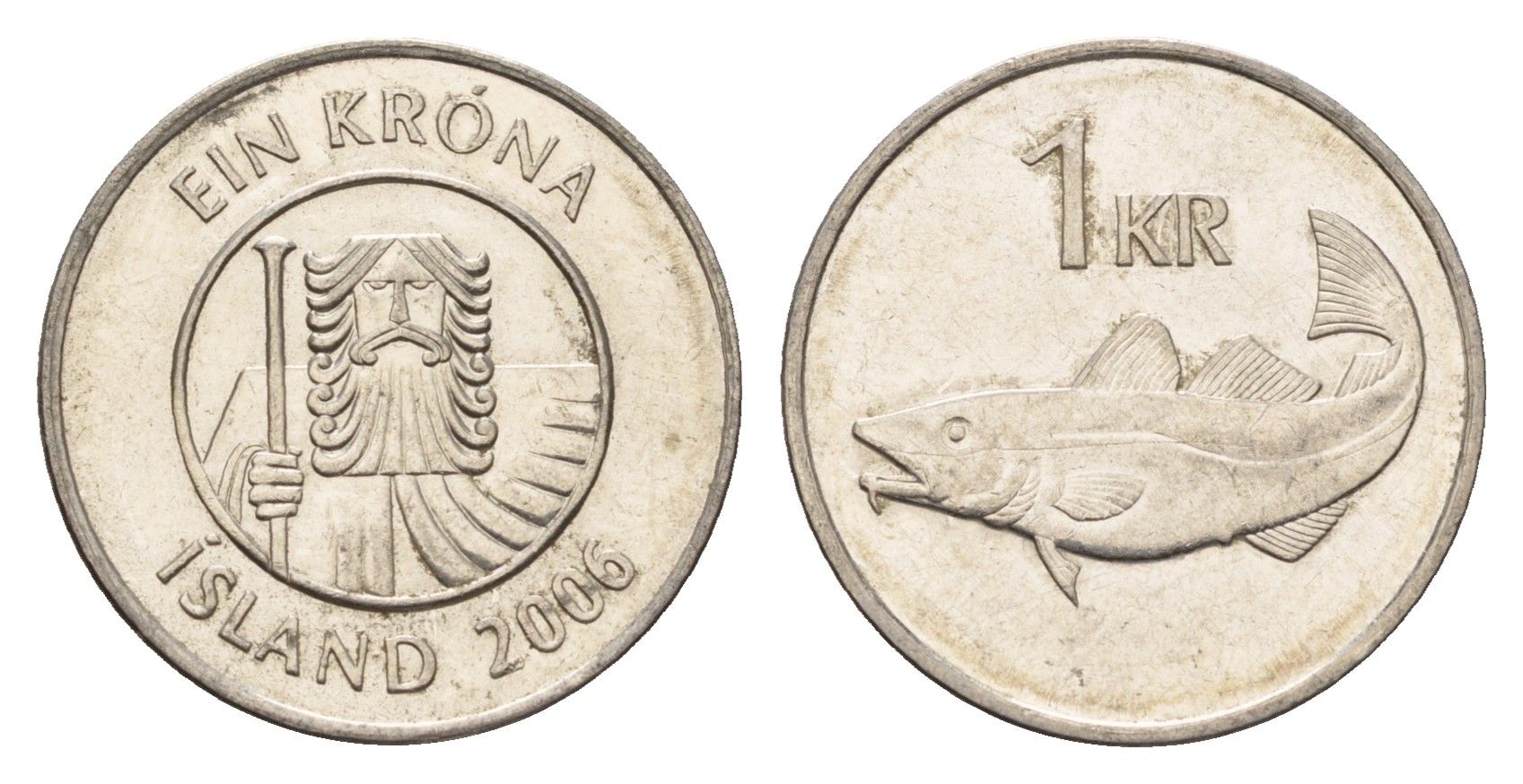 Исландия 1 крона 2006 треска KM 27a сталь плакированная никелем UNC 4691-614