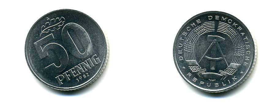 ГДР 50 ПФЕННИГОВ 1982 А KM 12.2 алюминий UNC 83-1657