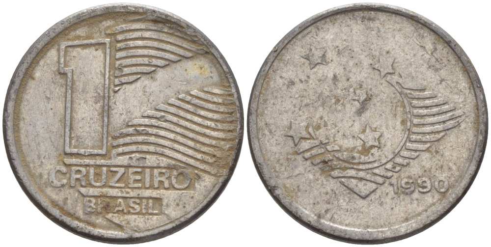 Бразилия 1 крузейро 1990 KM 617 нержавеющая сталь 201-825