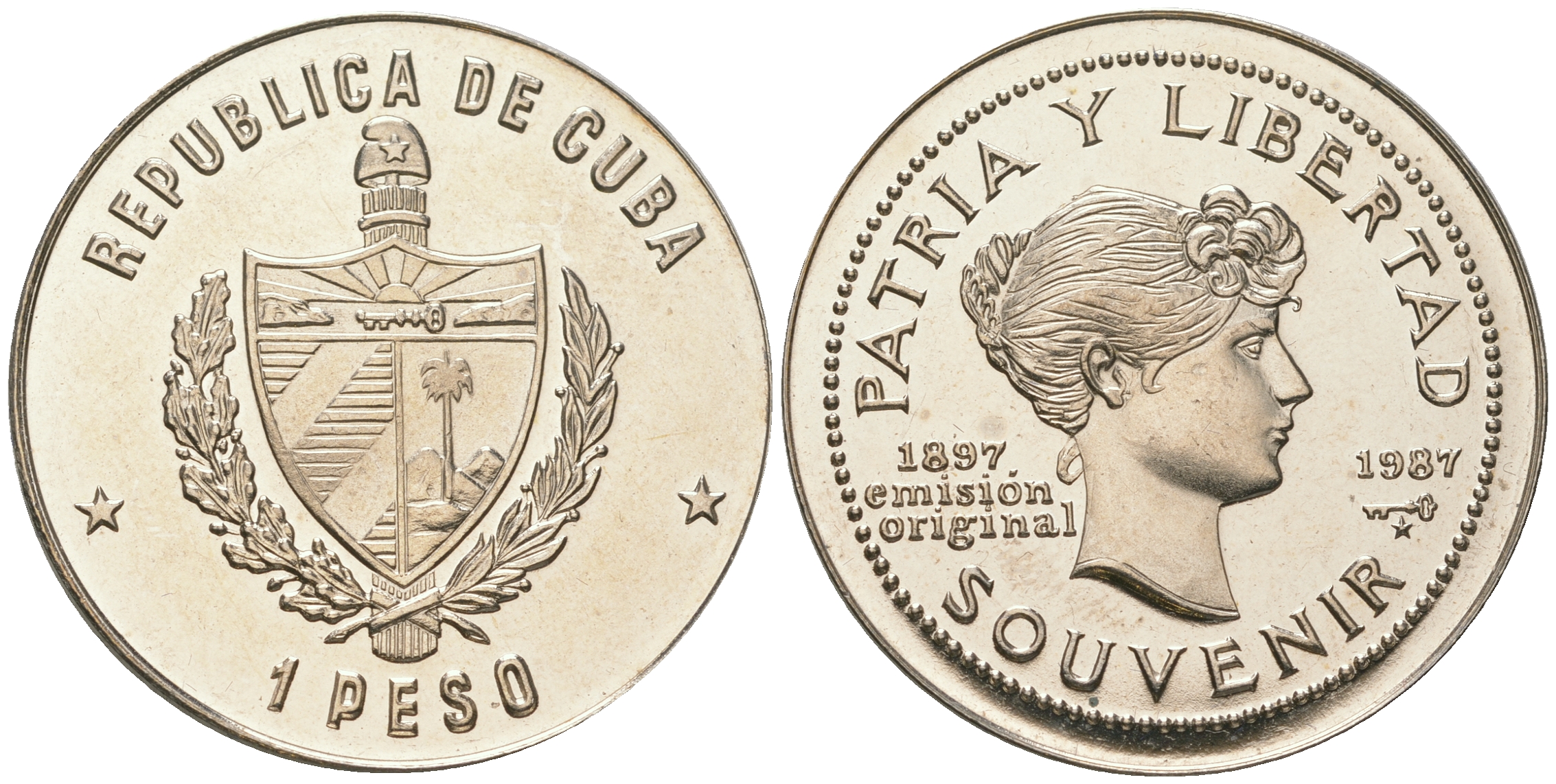 Куба 1 песо 1987 90 лет "сувенирного" песо KM 165 медно-никель PROOF 4165-326