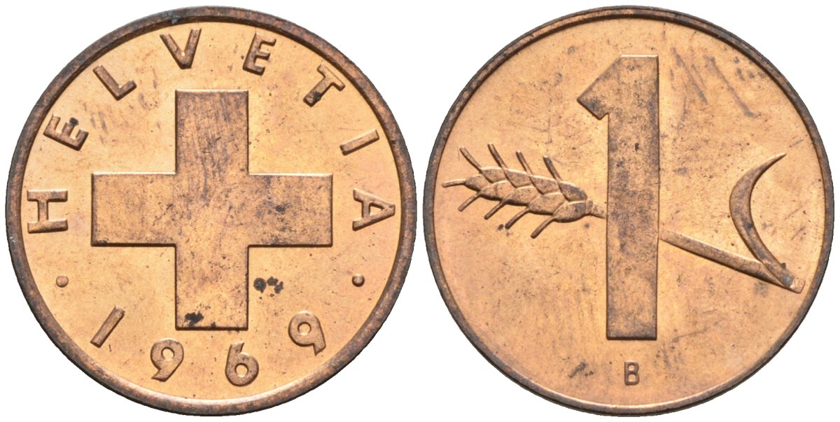Швейцария 1 раппен 1969 В KM 46 бронза UNC 4588-427