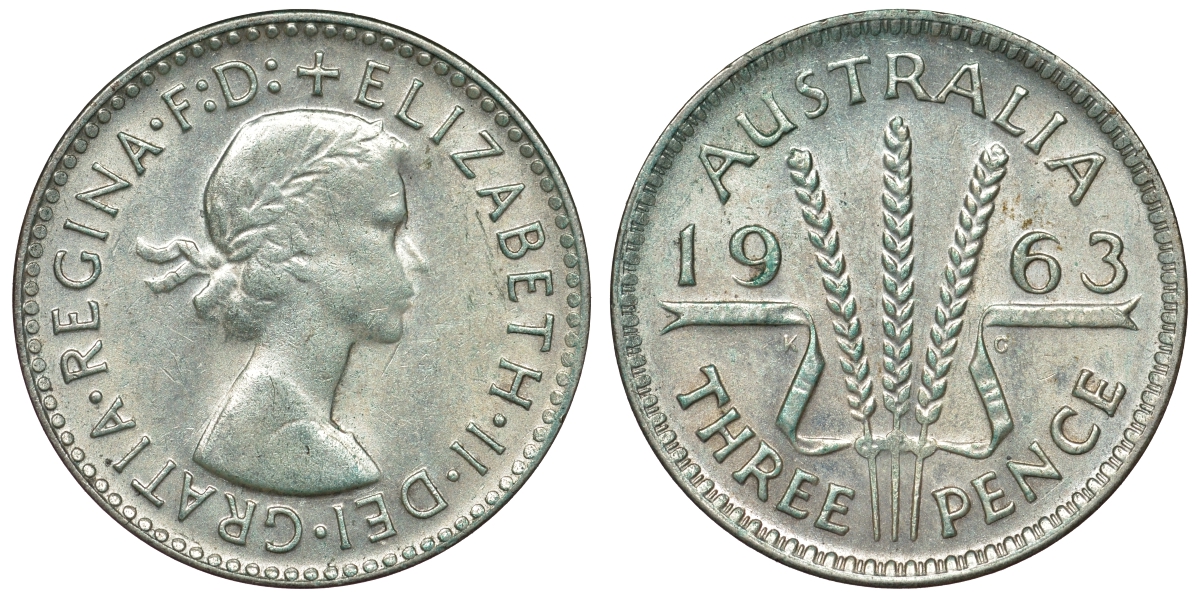 Австралия 3 пенса 1963 m, Елизавета II (1952-2022) KM 57 серебро 71-921
