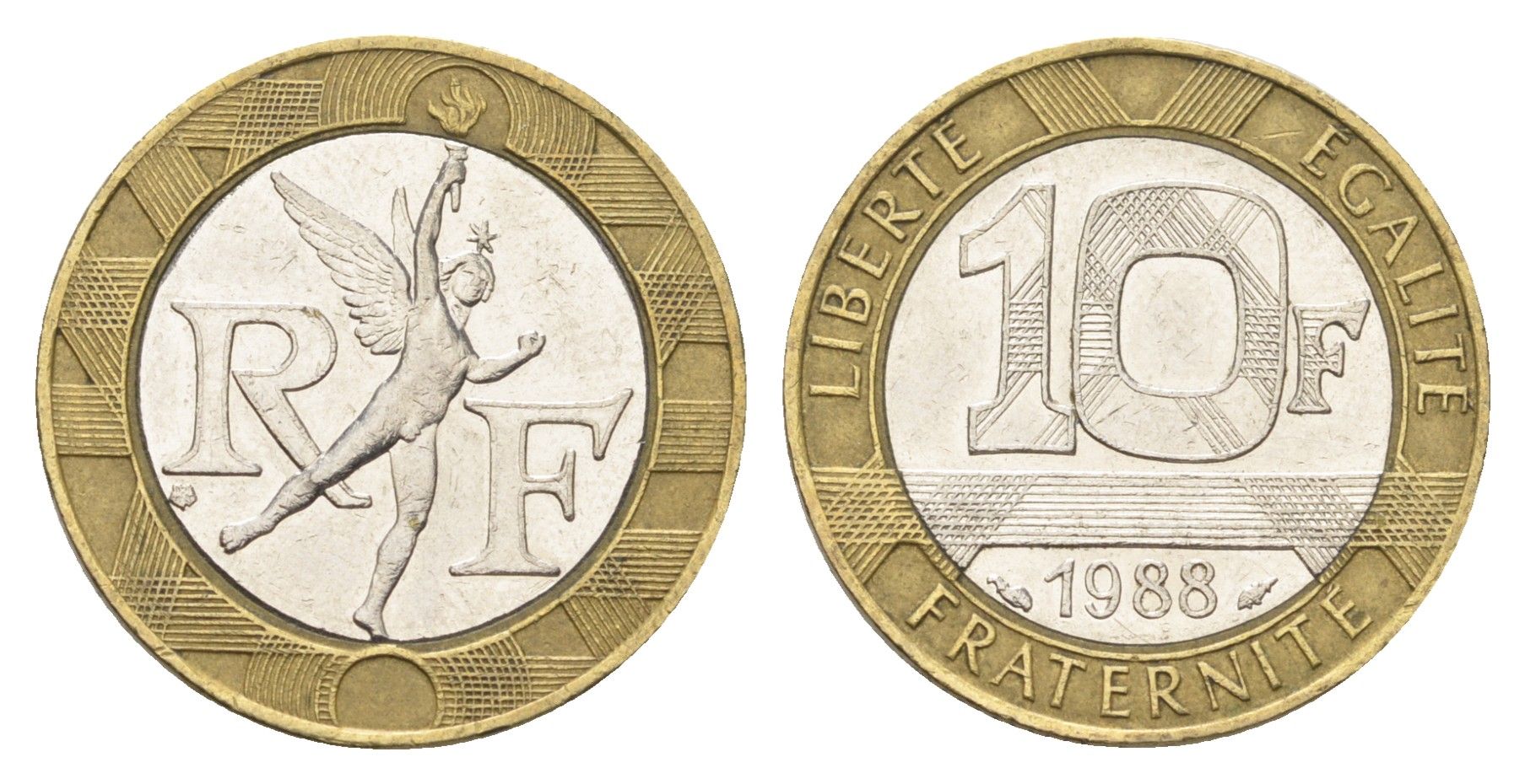 Франция 10 франков 1988 тип Гений Бастилии KM 964.1, Le Frank 375.2 биметалл 4704-455