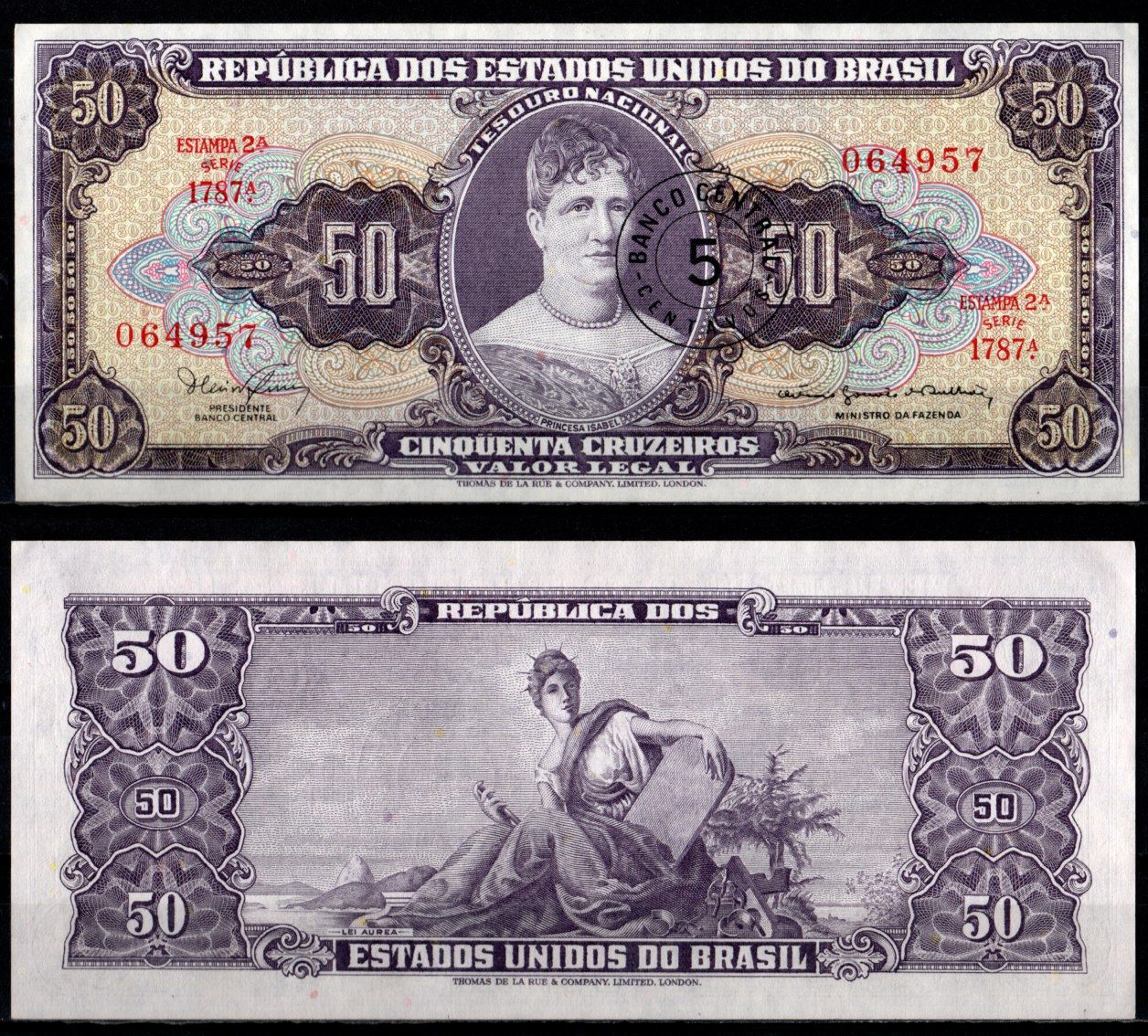 Бразилия 5 центаво 1967 "MINISTRO" Pick 184 b бумага UNC (пресс) 7191-35-3-2
