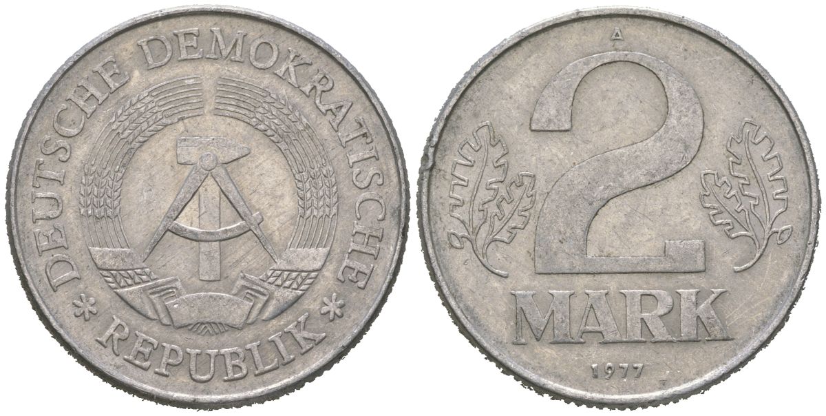 ГДР 2 марки 1977 KM 48 алюминий 4619-613