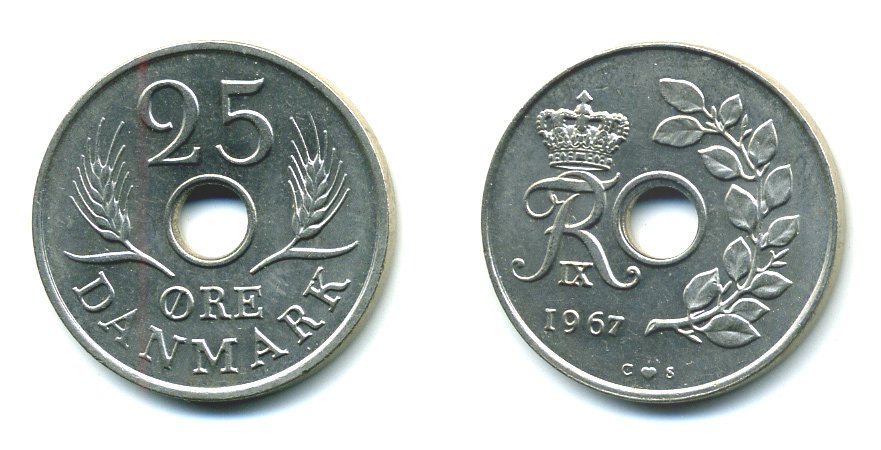 Дания 25 эре 1967 С; S, Фредерик IX (1947-1972) KM 855.1 медно-никель UNC 71-1559