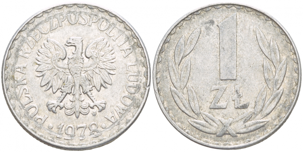 ПОЛЬША 1 ЗЛОТЫЙ 1978 MW KM 49.1 алюминий 4539-815