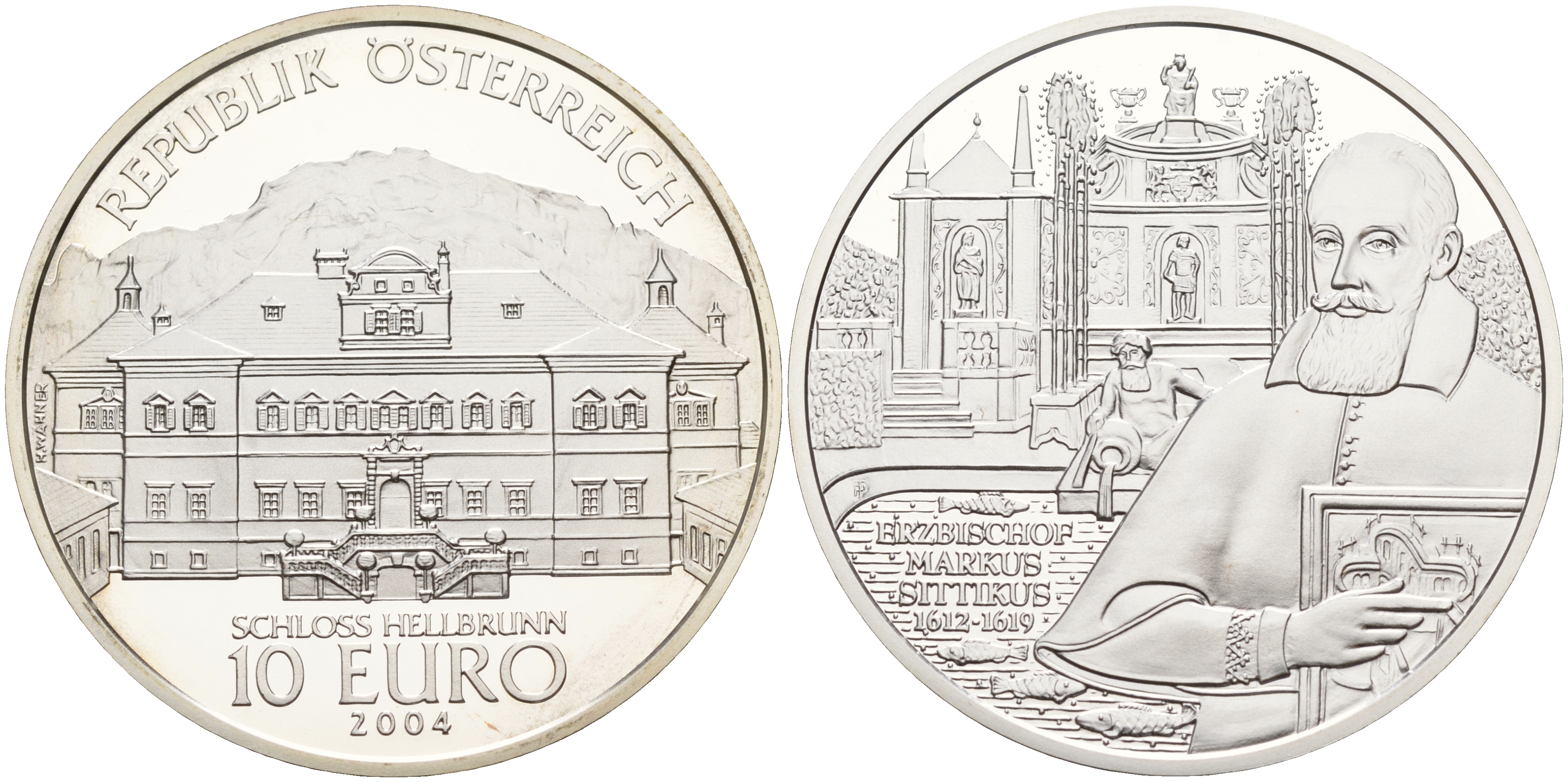 Австрия 10 евро 2004 Замок Хельбрунн, Маркус Ситтикус KM 3111 серебро PROOF 1-5-2-15