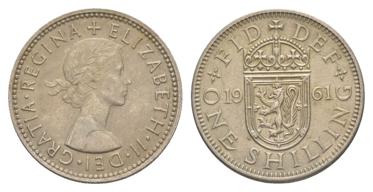 Великобритания 1 шиллинг 1961 Елизавета II (1952-2022), Шотландский герб KM 905, Spink 4148 медно-никель UNC 4631-1252