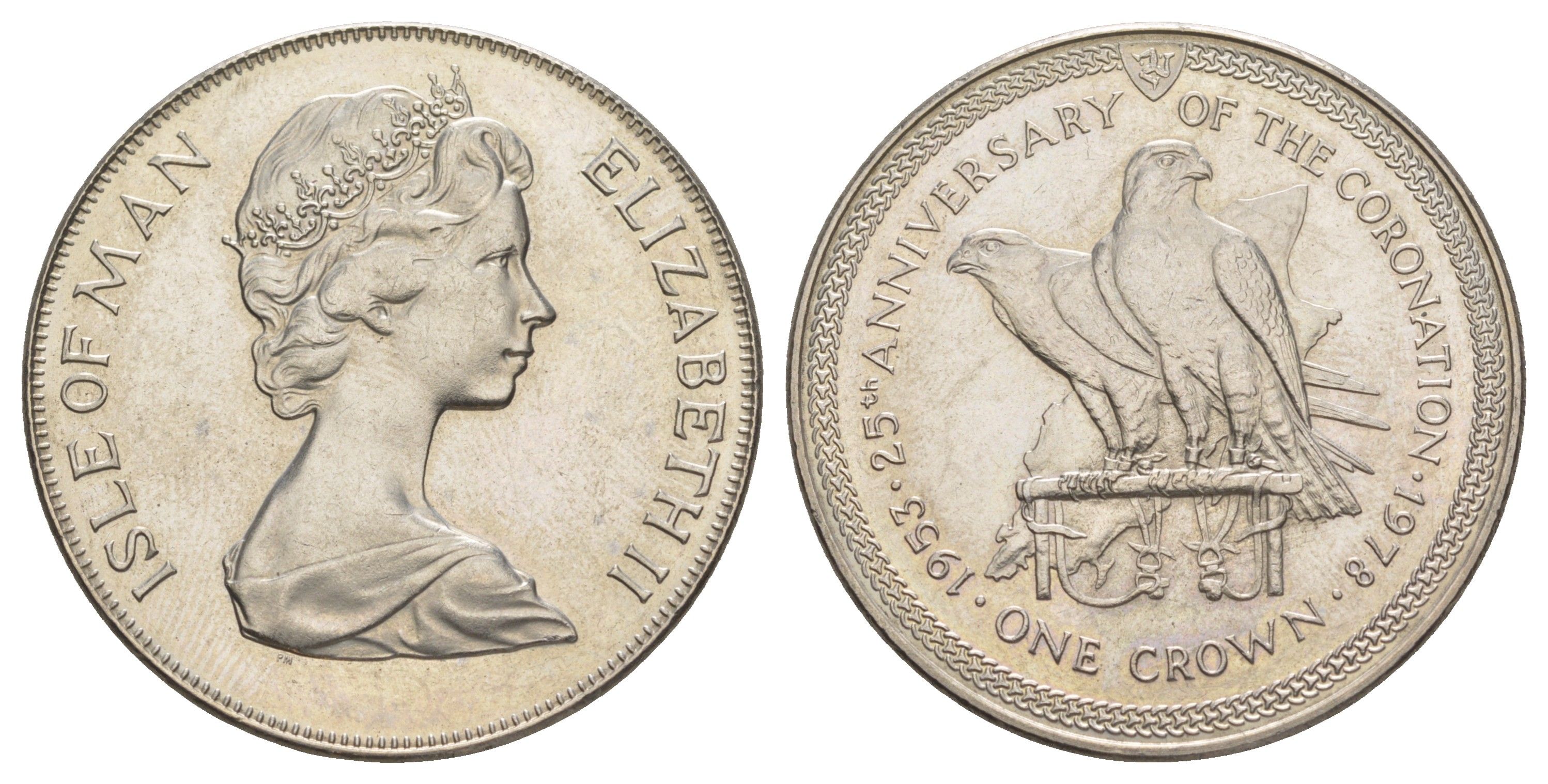 Остров Мэн 1 крона 1978 25 лет коронации королевы Елизаветы II, соколы KM 43 медно-никель BU 4184-1123