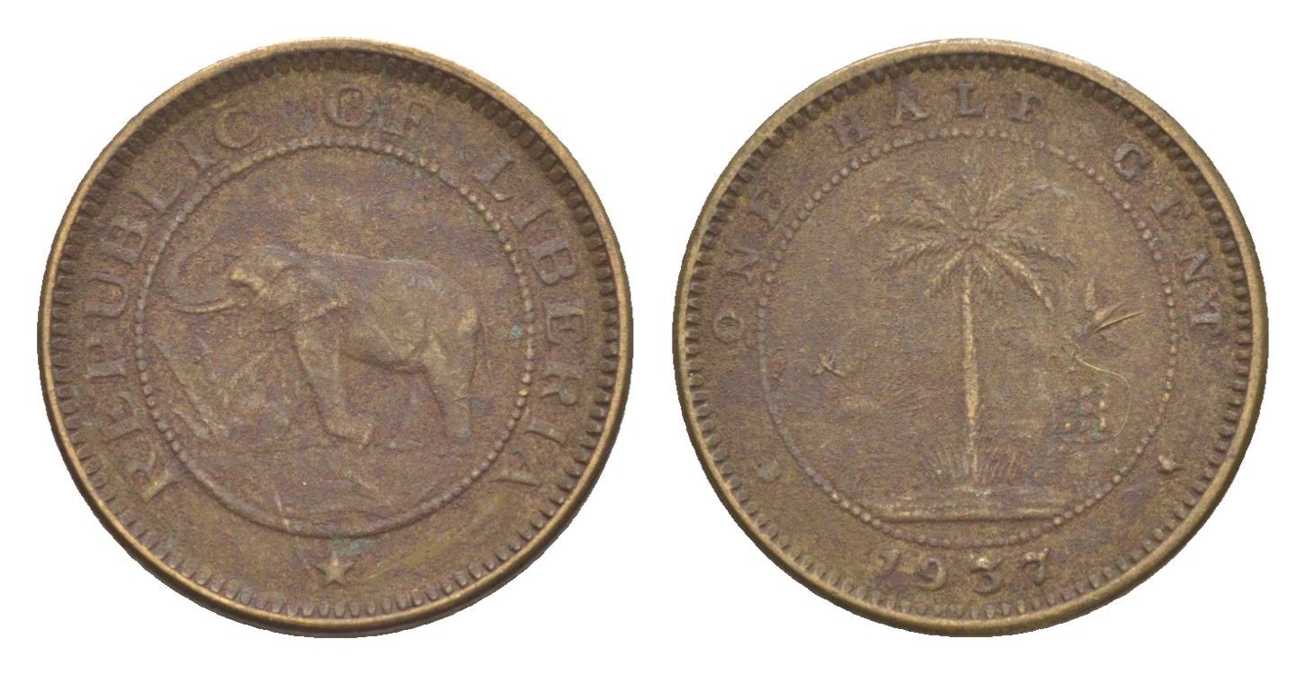 Либерия 1/2 цента 1937 KM 10 латунь 4614-749