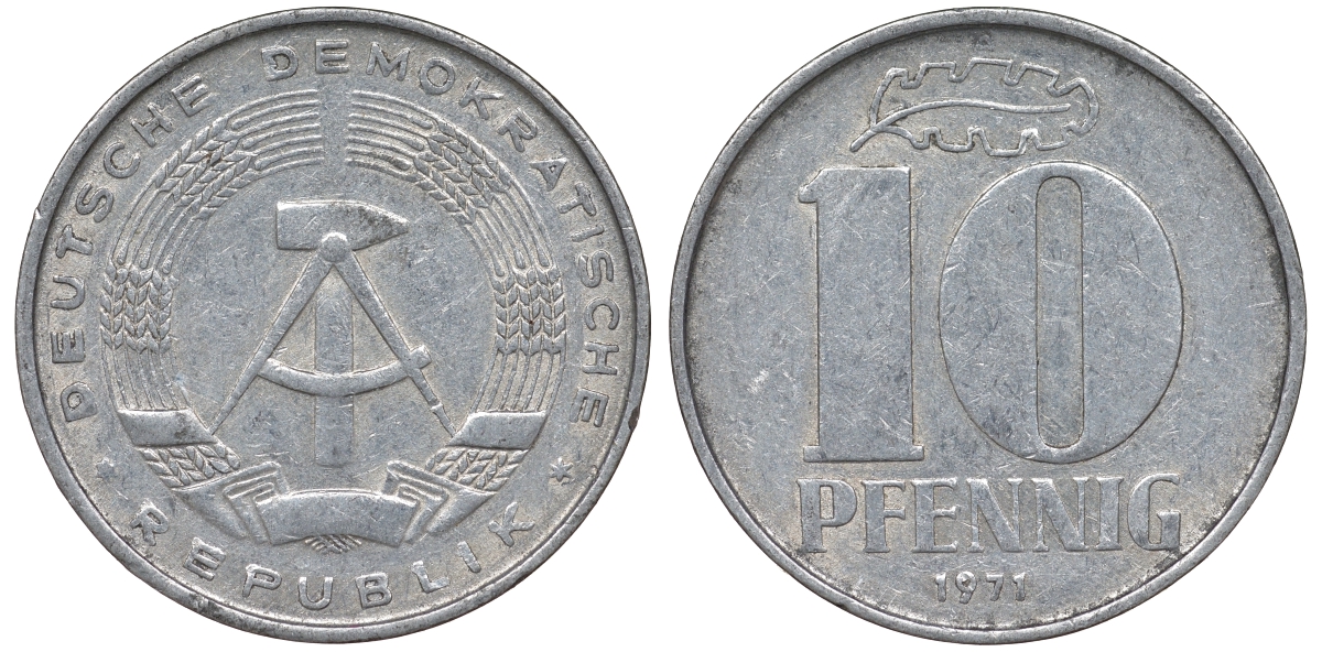 ГДР 10 пфеннигов 1971 А KM 10 алюминий 62-824