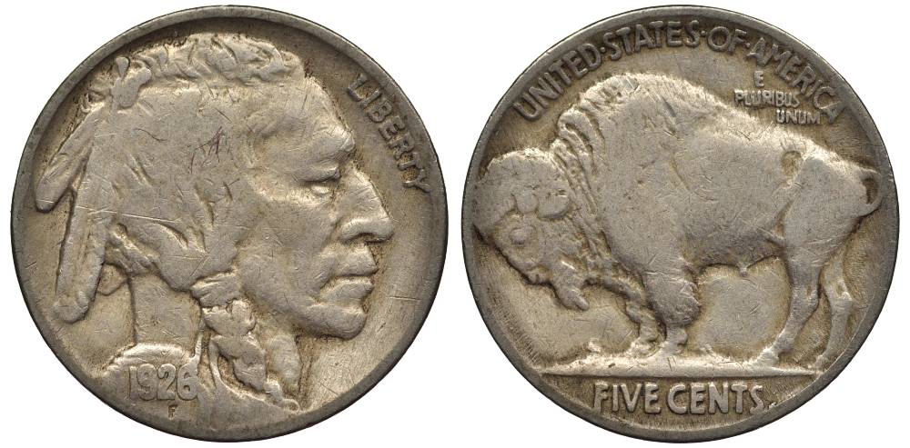 США 5 ЦЕНТОВ 1926 ИНДЕЕЦ, БИЗОН KM 134 медно-никель 27-627