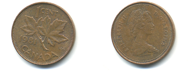 Канада 1 цент 1981 Елизавета II (1952-2022), кленовый лист KM 127 бронза 177-1363