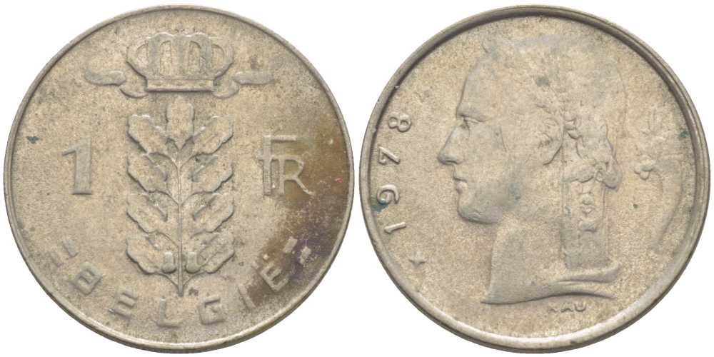 БЕЛЬГИЯ 1 ФРАНК 1978 BELGIE, БОДУЭН I (1951-1993) KM 143.1 медно-никель 119-644