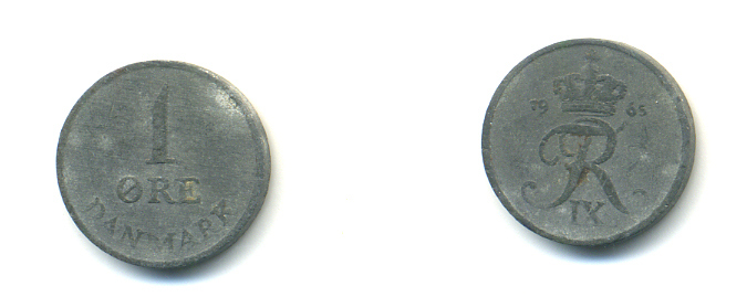 ДАНИЯ 1 ЭРЕ 1965 С; S, ФРЕДЕРИК IX (1947-1972) KM 839.2 цинк 176-715