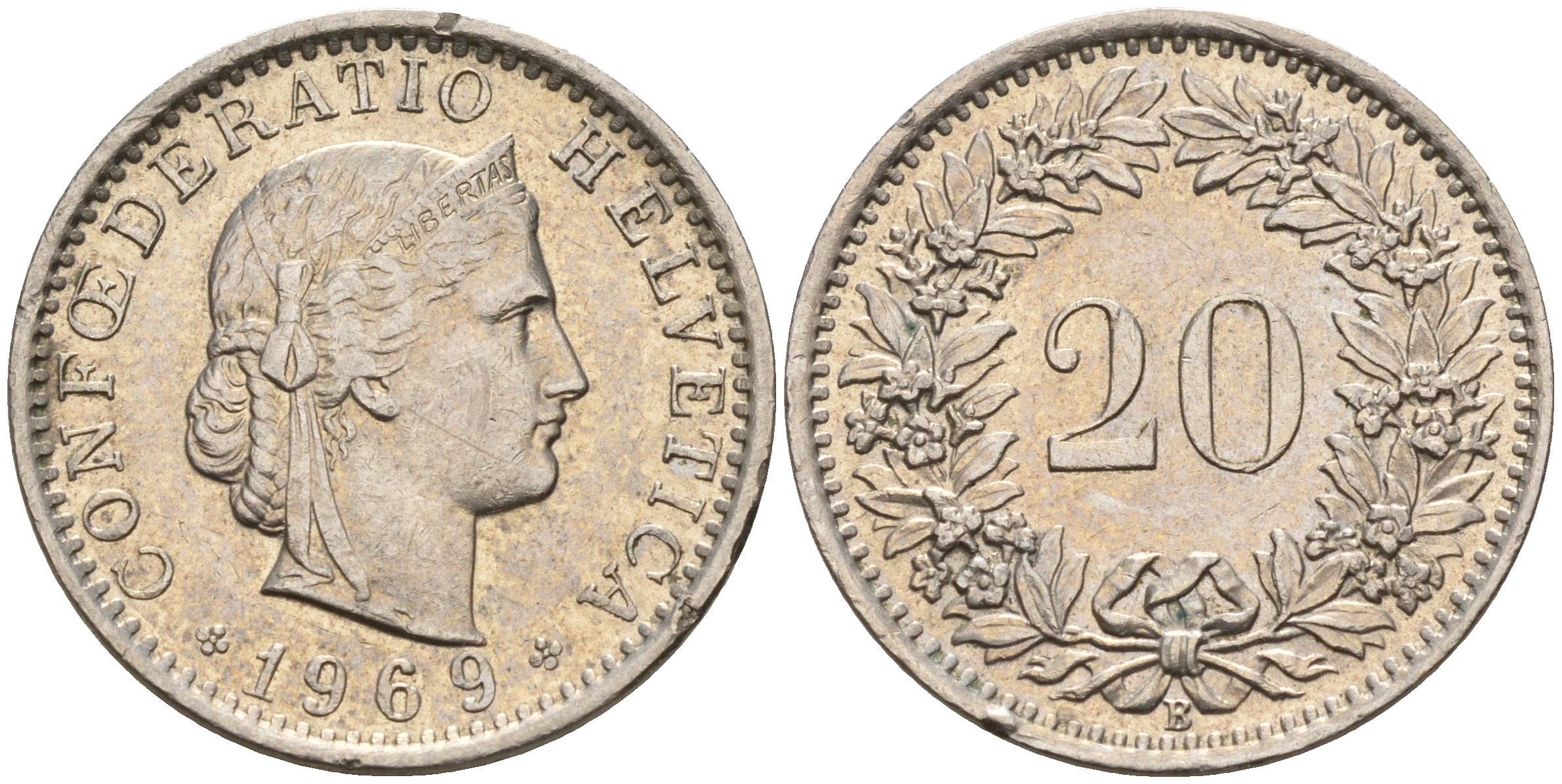 Швейцария 20 раппенов 1969 В KM 29а медно-никель    4153-313