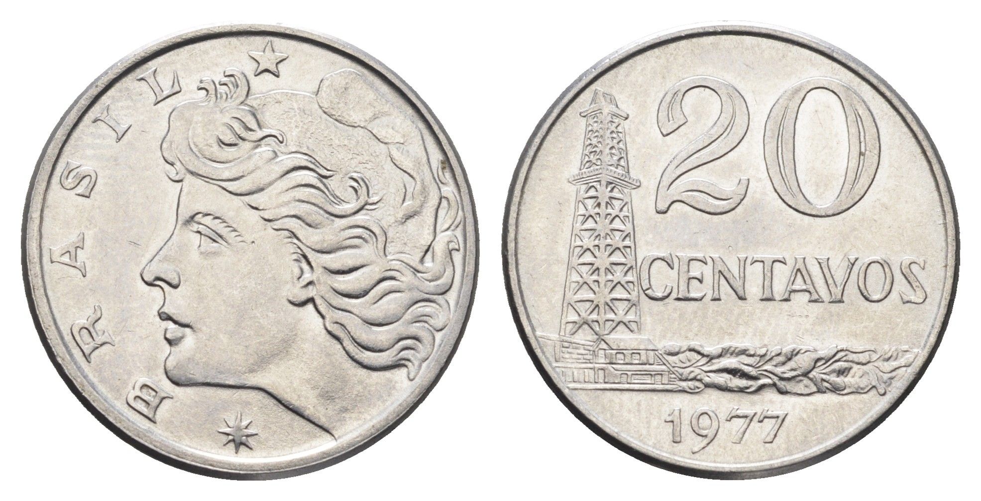 Бразилия 20 сентаво 1977 KM 579.1a нержавеющая сталь UNC 4663-526