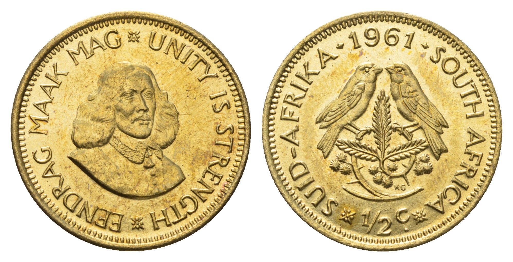 ЮАР 1/2 цента 1961 Ян ван Рибек KM 56 латунь UNC 4693-454