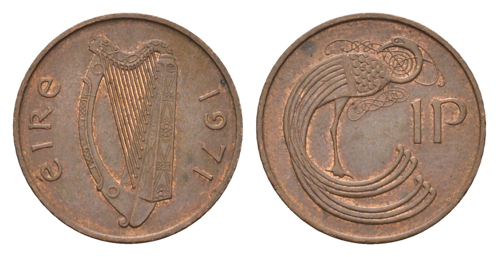 Ирландия 1 пенни 1971 мифологическая птица лира KM 20 бронза 4690-352
