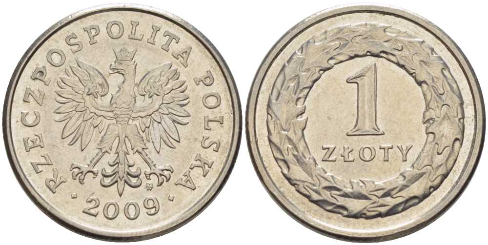 ПОЛЬША 1 ЗЛОТЫЙ 2009 MW KM 282 медно-никель 54-2025