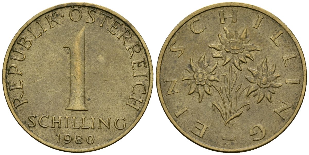 Австрия 1 шиллинг 1980 KM 2886 алюминиевая бронза 4167-1151