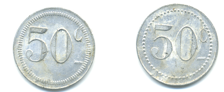 ФРАНЦИЯ 50 САНТИМОВ НАЧАЛО XX ВЕКА d 24 мм, вес около 1,0 гр., платежный жетон., платежный жетон алюминий 89-1056