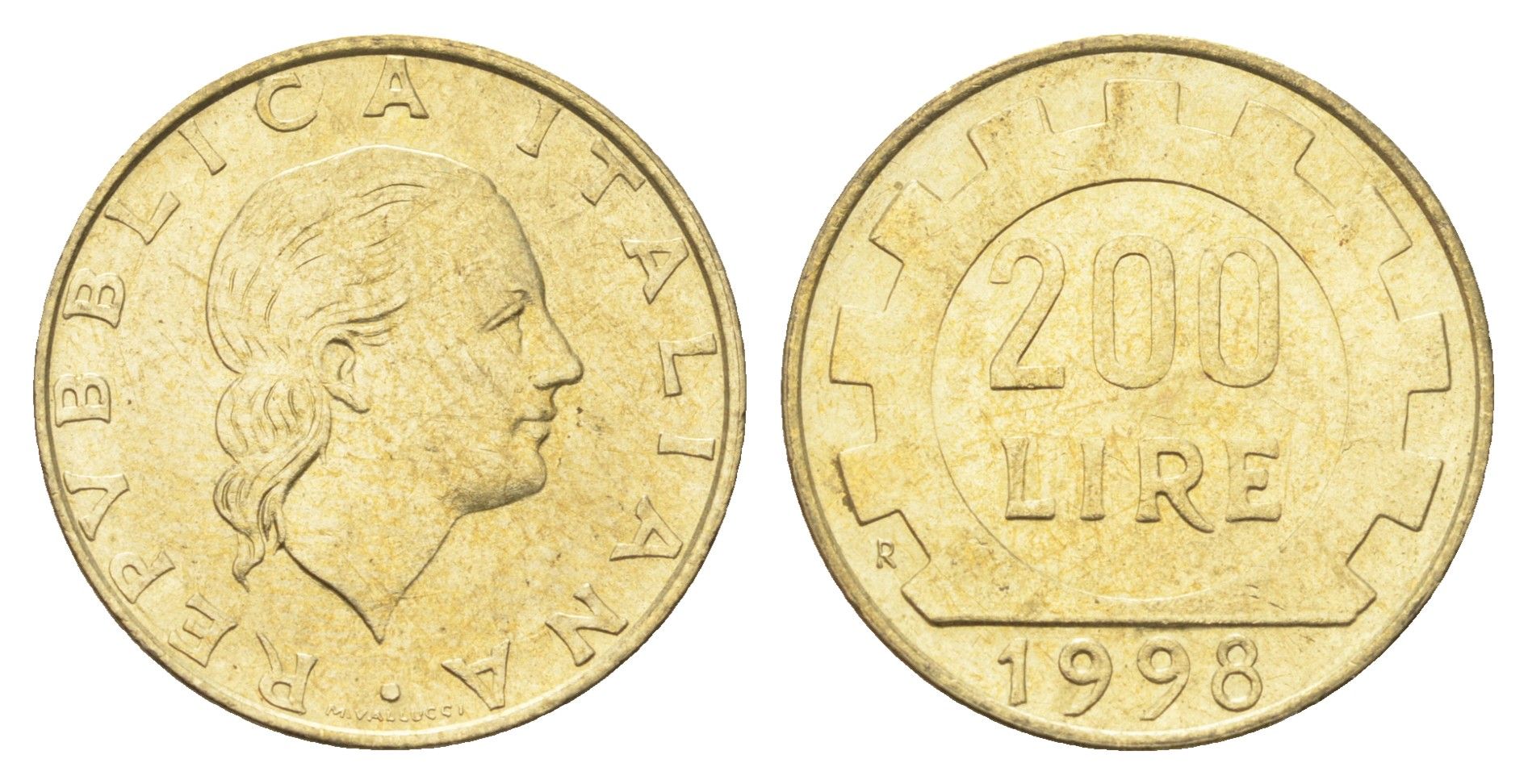 Италия 200 лир 1998 R, шестерня KM 105 алюминиевая бронза 4704-933