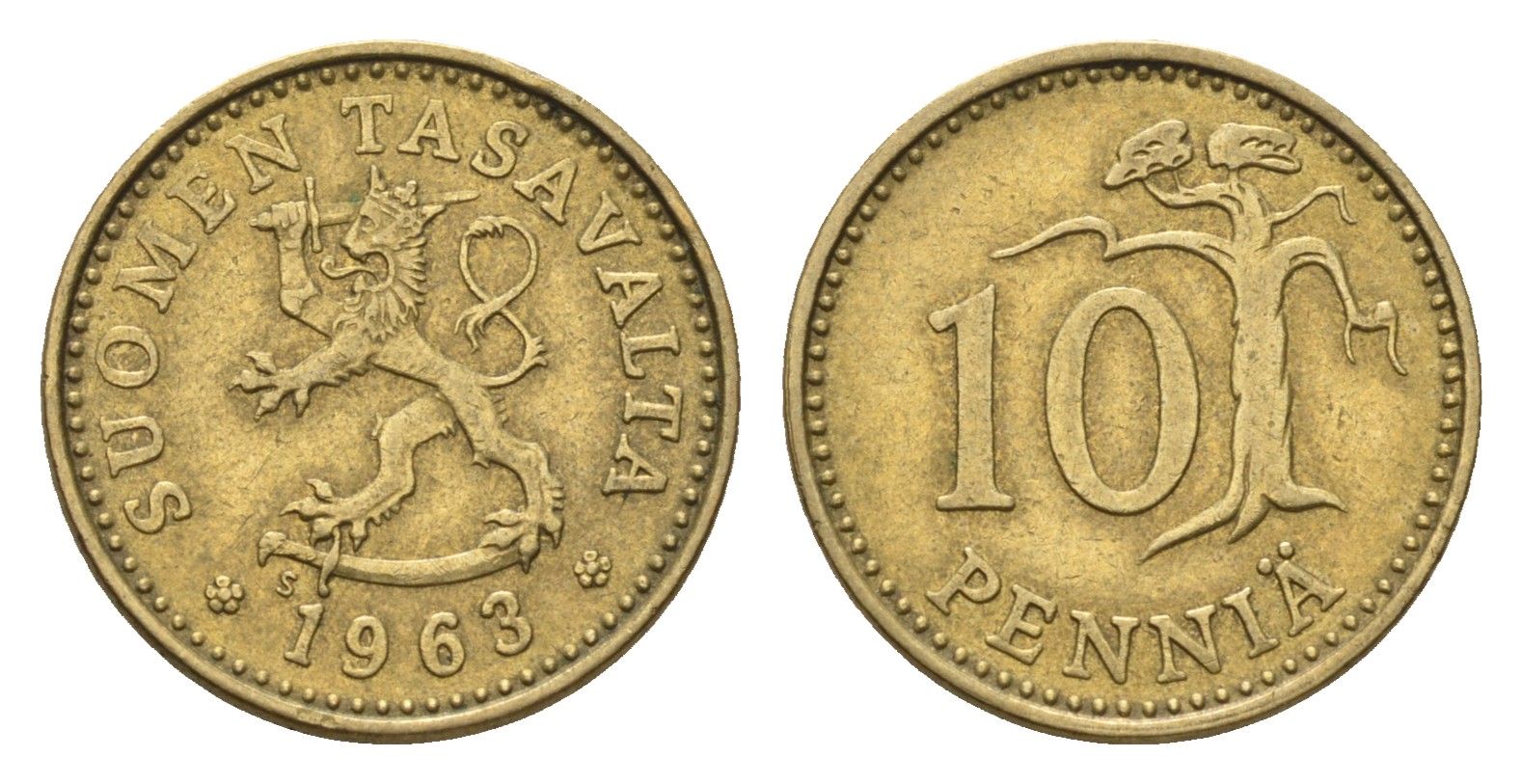 Финляндия 10 пенни 1963 KM 46 алюминиевая бронза 4684-212