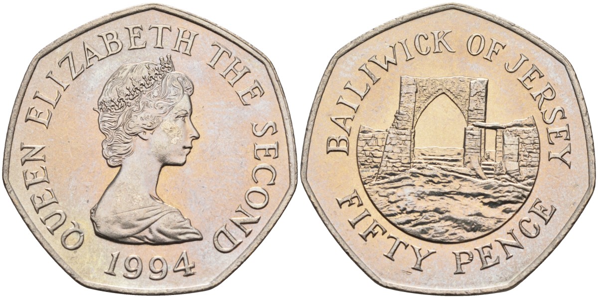 Джерси 50 пенсов 1994 замок Гросне, Елизавета II (1952-) KM 58.1 медно-никель UNC 4583-614