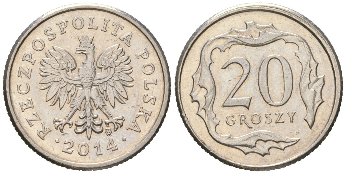 Польша 20 грошей 2014 MW KM 280 медно-никель UNC 4383-133