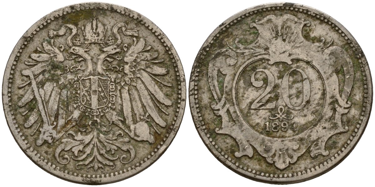 Австрия 20 геллеров 1894 Франц Иосиф I (1848-1916) KM 2803 никель 4154-846