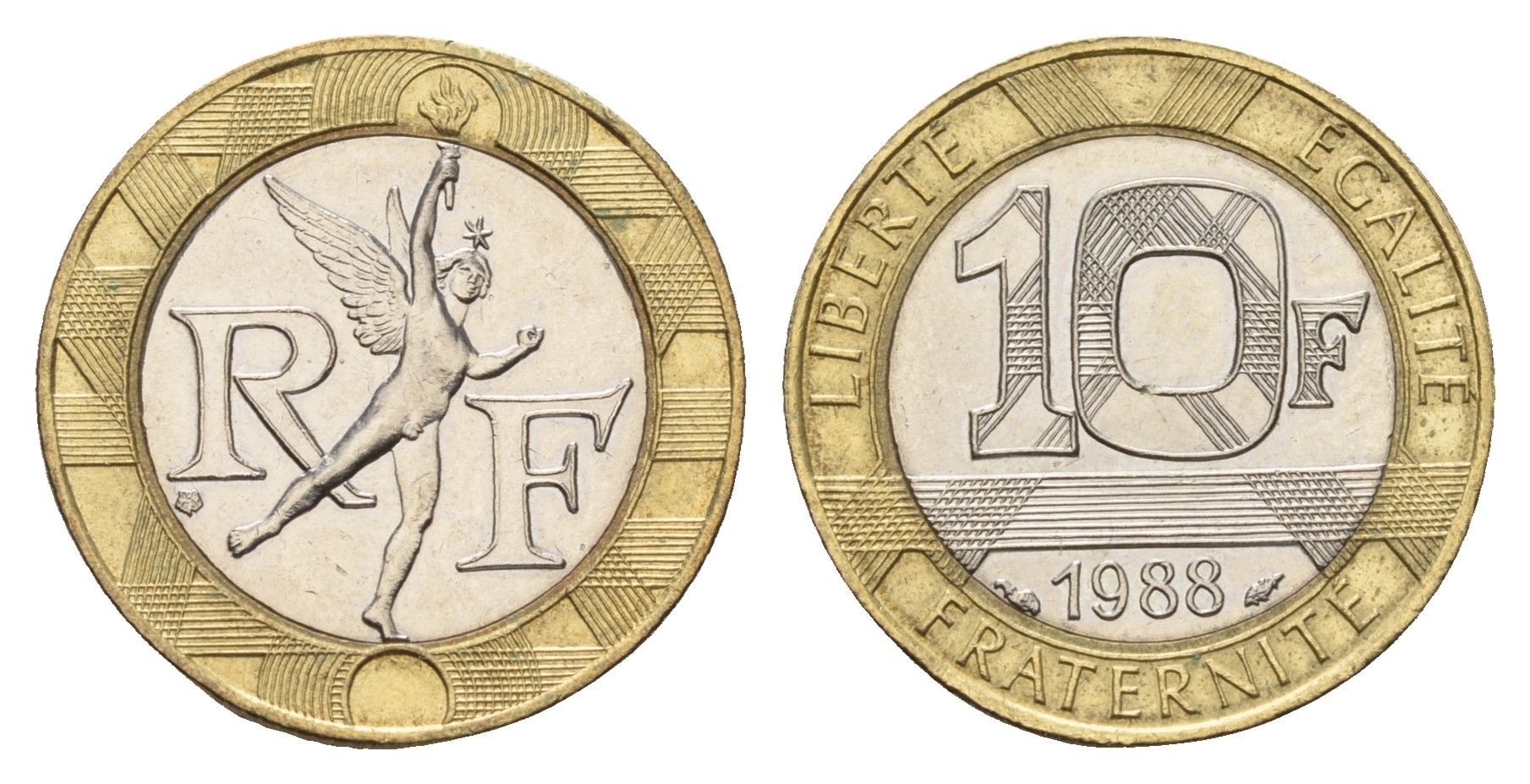 Франция 10 франков 1988 тип Гений Бастилии KM 964.1, Le Frank 375.2 биметалл 4118-626