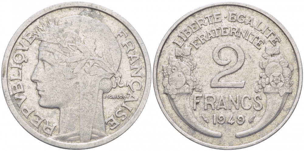 ФРАНЦИЯ 2 ФРАНКА 1949 KM 886а.1 алюминий 4402-1015
