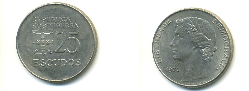Португалия 25 эскудо 1978 KM 607 медно-никель aUNC 54-2141