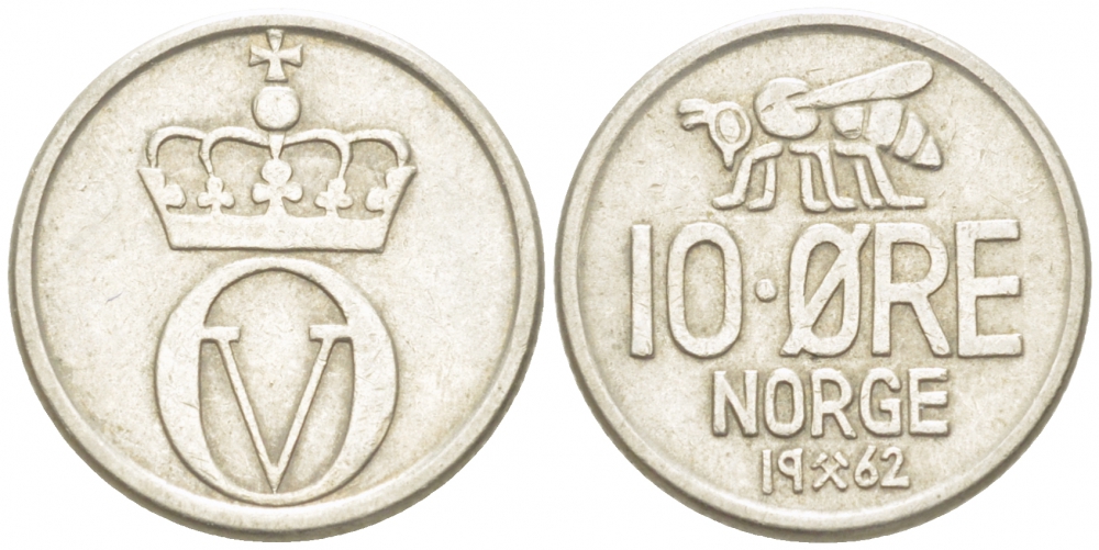 НОРВЕГИЯ 10 ЭРЕ 1962 КМ 411 медно-никель 3955-267