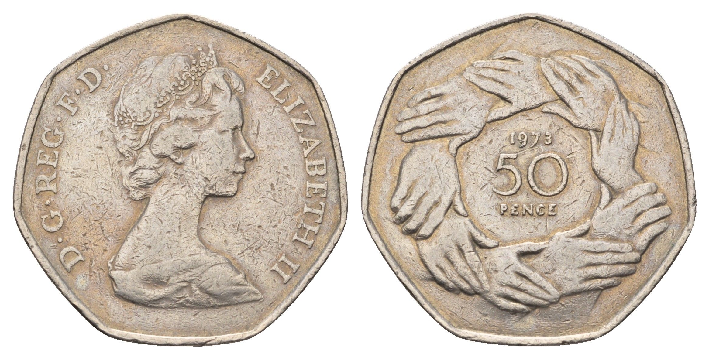 Великобритания 50 пенсов 1973 Елизавета II (1952-2022), вступление в Европейское экономическое сообщество KM 918, Spink 4224 медно-никель 4389-123