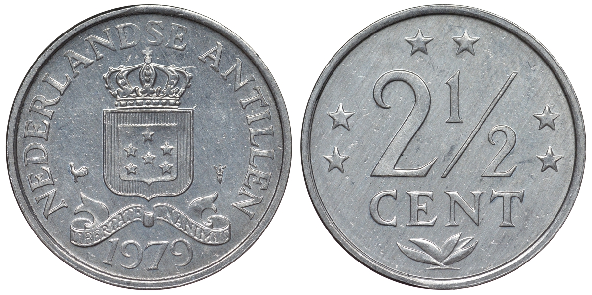 Нидерландские Антильские острова (Нидерландские Антилы) 2 1/2 цента 1979 Юлиана (1948-1980) KM 9а алюминий UNC 4118-744