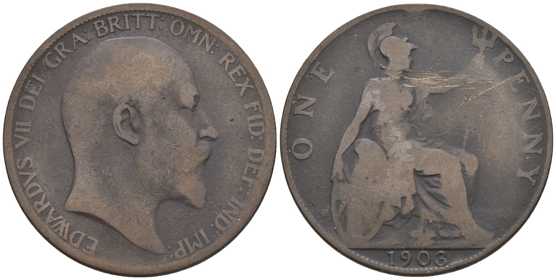 Великобритания 1 пенни 1903 Эдуард VII (1901-1910) KM 794.2, Spink 3990 бронза 4607-1014