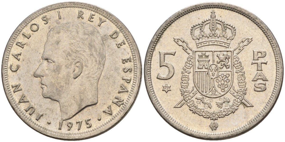 Испания 5 песет 1975 (79) Хуан Карлос I (1975-2014) KM 807 медно-никель 4155-655