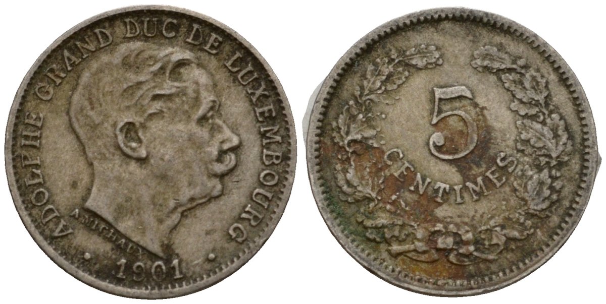 Люксембург 5 сантимов 1901 герцог Адольф (1890-1905) KM 24 медно-никель 4602-329