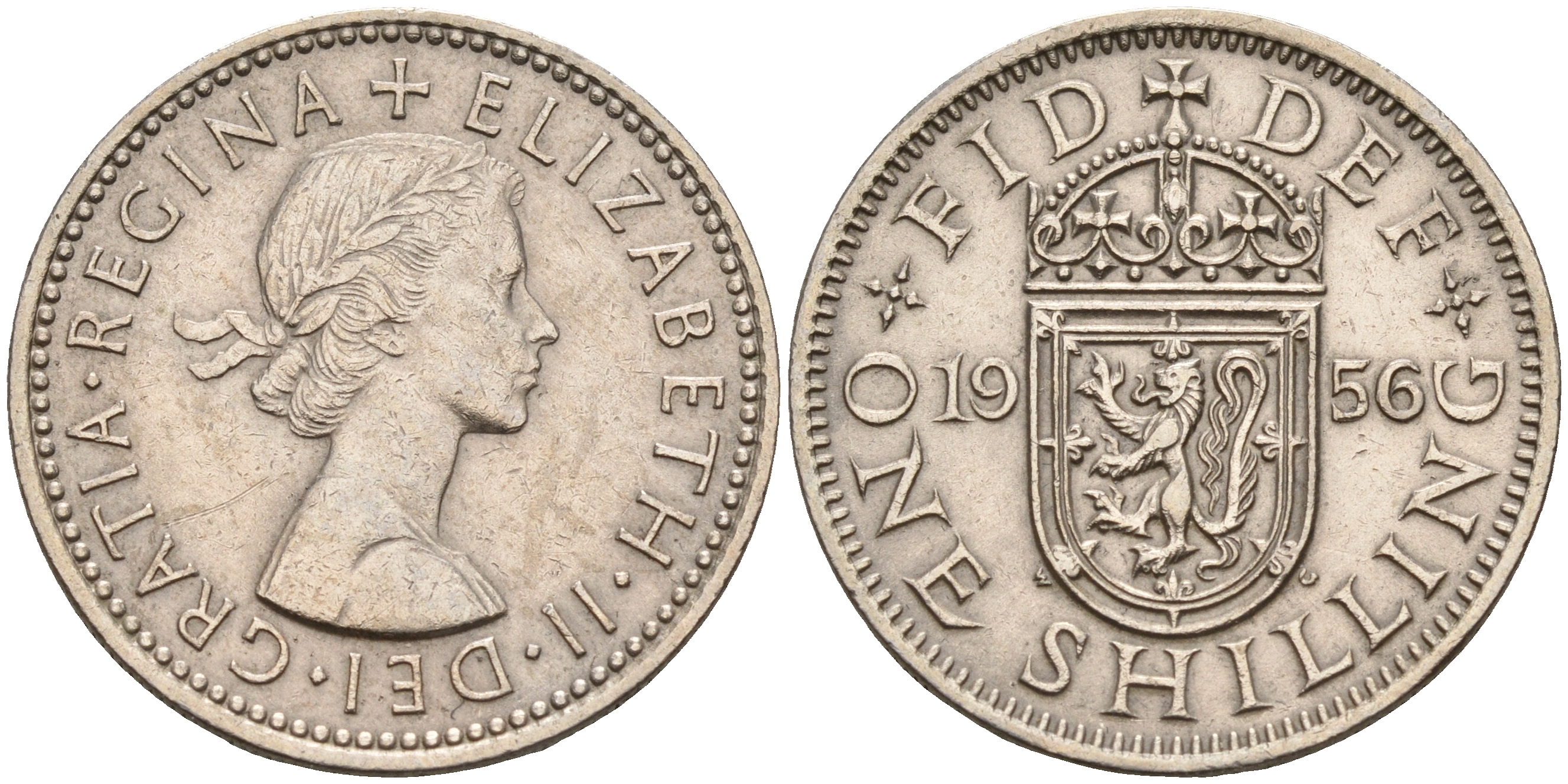 Великобритания 1 шиллинг 1956 Елизавета II (1952-2022), Шотландский герб KM 905, Spink 4148 медно-никель    4153-337