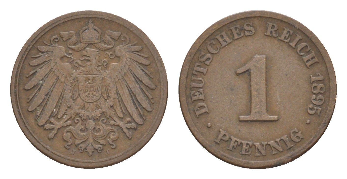 Германия 1 пфенниг 1895 J, Вильгельм II (1888-1918) KM 10, J. 10 медь 4639-1114