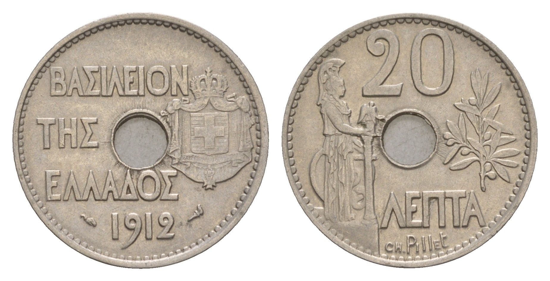 Греция 20 лепт 1912 Георг I (1863-1913), Афина KM 64 никель aUNC 4654-1057