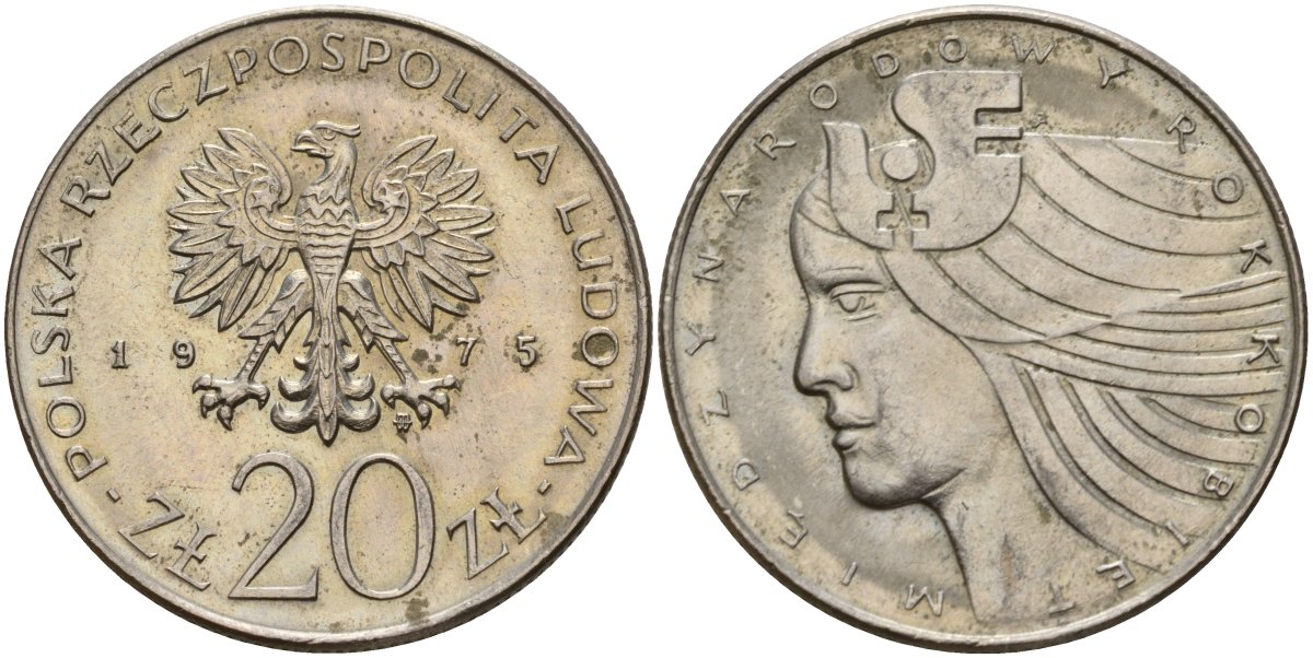 Польша 20 злотых 1975 MW, Международный год женщины KM 75, Parchimowicz 248 медно-никель 4157-946