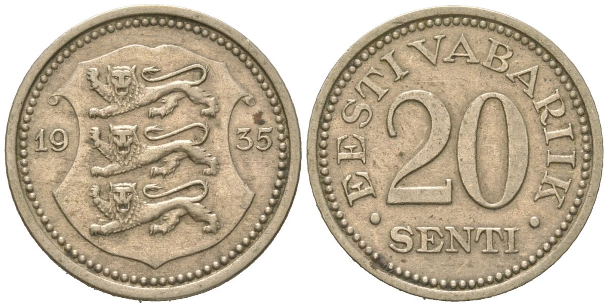 Эстония 20 центов 1935 Республика (1918-1941) KM 17 никель бронза 4615-1065
