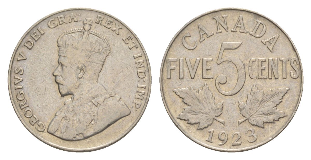 Канада 5 центов 1923 Георг V (1910-1936) KM 29 никель 4630-638